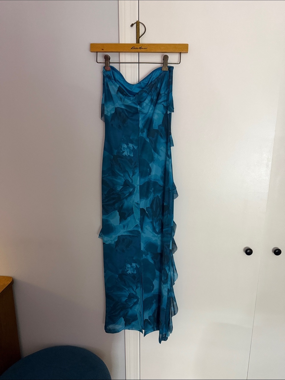 Blue Ruffled Strapless Dress - Picture 2 of 4